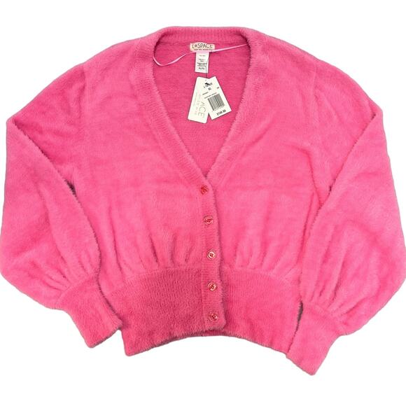 L Space Daydreamin Button Front Cardigan Barbie Pink Knit Fuzzy Cozy XL Coquette - Picture 2 of 11